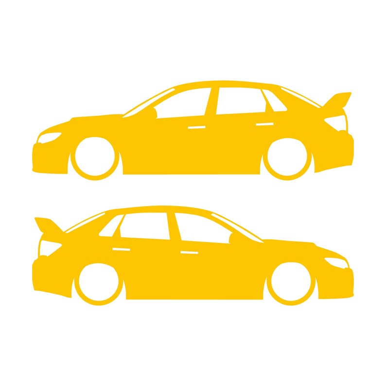Set mit 2 Auto-Silhouette-Aufklebern für Subaru WRX STI VA 2014 Limousine Gelb