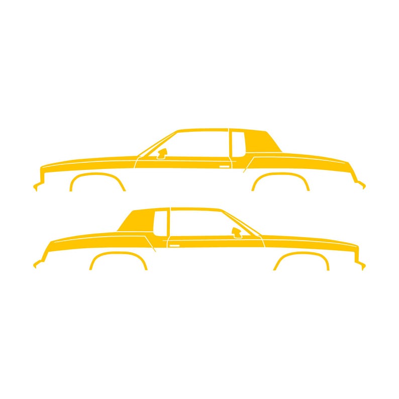 Set mit 2 Auto-Silhouette-Aufklebern für Oldsmobile Cutlass Supreme 4. Generation 1978-80 Coupé Gelb