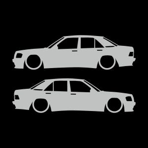Set Of 2 Lowered Car Silhouette Decal Stickers For Mercedes 190 E W201 Light Grey
