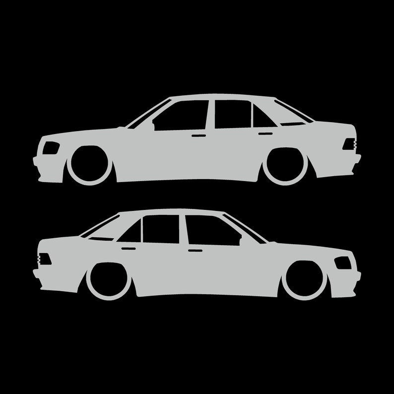 Set Of 2 Lowered Car Silhouette Decal Stickers For Mercedes 190 E W201 Light Grey