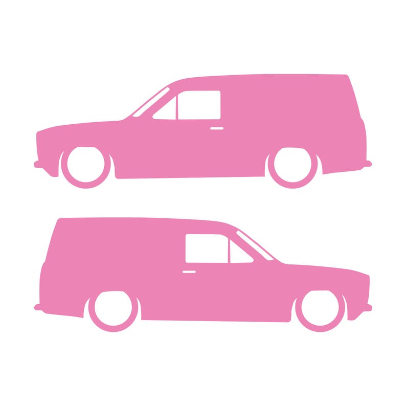 Set Of 2 Lowered Van Silhouette Decal Stickers For Ford Escort Mk1 Soft Pink