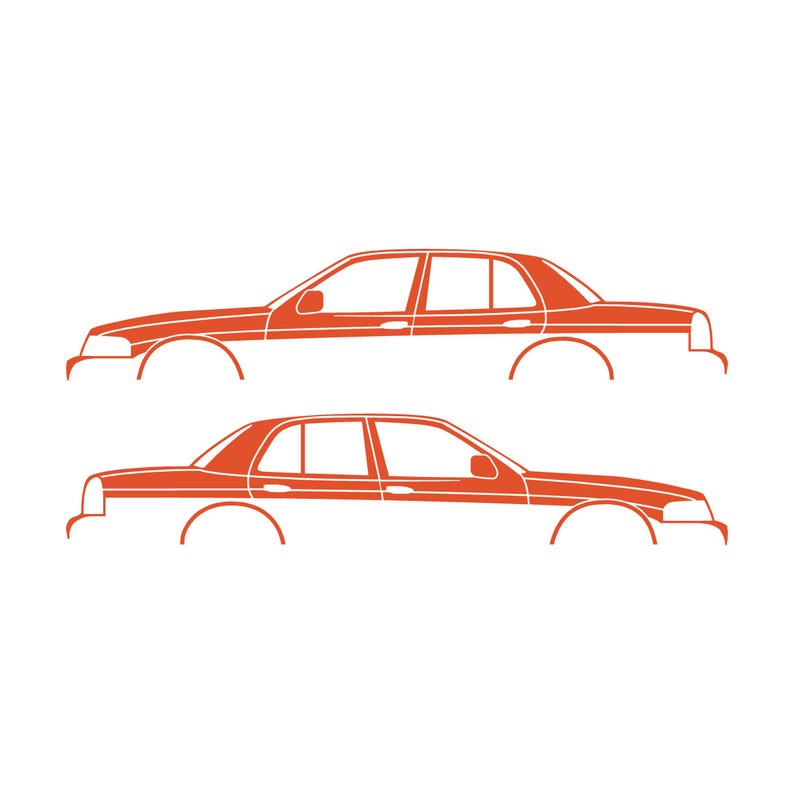 Juego de 2 pegatinas con silueta de coche para Ford Crown Victoria de 2.ª generación Naranja