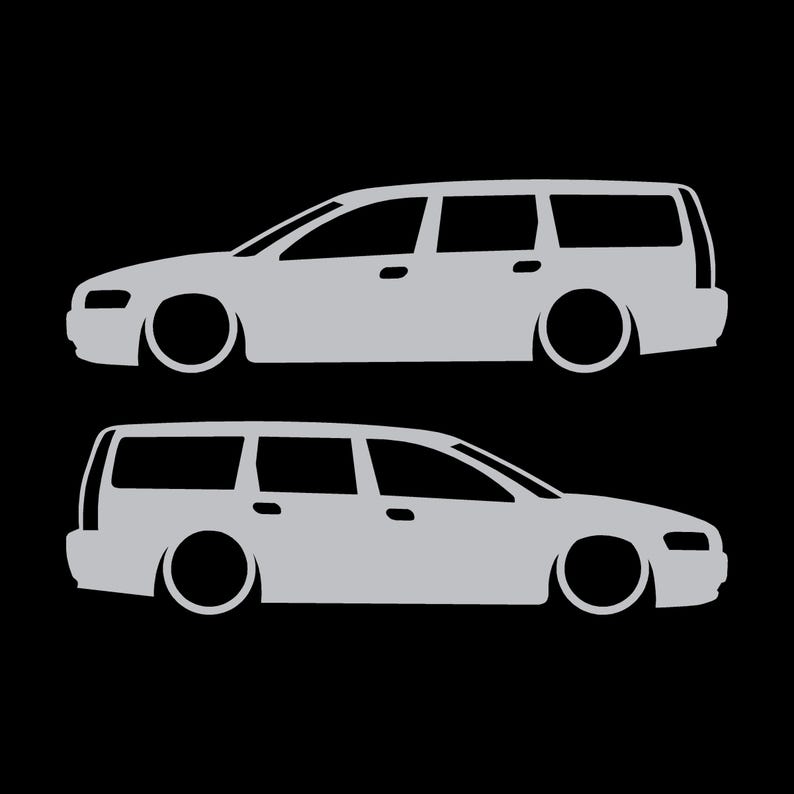Set Of 2 Car Silhouette Decal Stickers For Volvo V70 T5 R 2nd Gen 2000-07 Silver