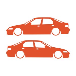 Set Of 2 Lowered Car Silhouette Decal Stickers For Honda Civic EG Sedan Orange