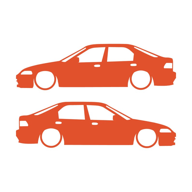 Set Of 2 Lowered Car Silhouette Decal Stickers For Honda Civic EG Sedan Orange