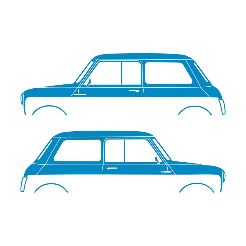 Set Of 2 Car Silhouette Decal Stickers For Classic Mk2 Mini Cooper Hatchback Light Blue