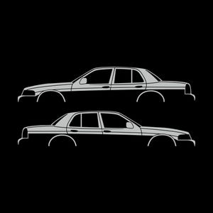 Set mit 2 Auto-Silhouette-Aufklebern für Ford Crown Victoria 2. Generation 1998-2012 Light Grey