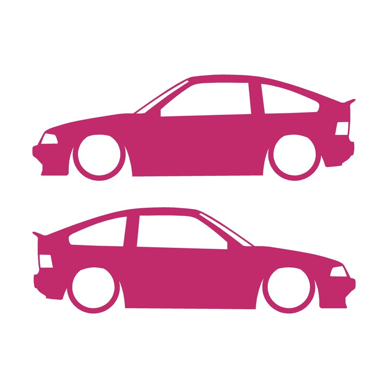 Set Of 2 Lowered Car Silhouette Decal Stickers For Honda CRX Si AF 1984–1987 1st Gen Pink