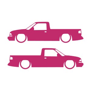 Juego de 2 calcomanías con silueta de auto rebajado para Chevrolet S10 de segunda generación, cabina simple, 1998-2004 Rosa