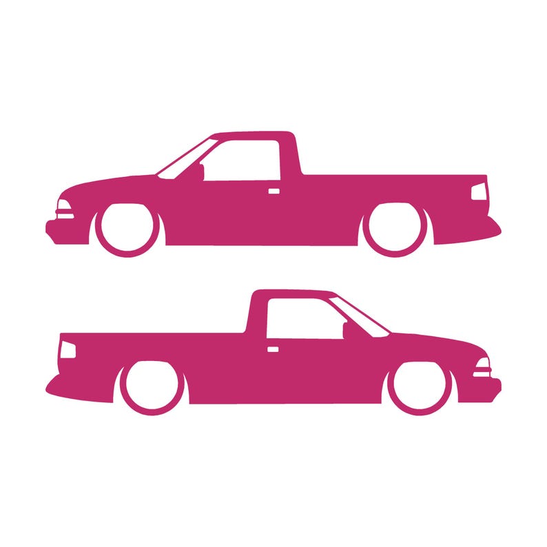 Juego de 2 calcomanías con silueta de auto rebajado para Chevrolet S10 de segunda generación, cabina simple, 1998-2004 Rosa