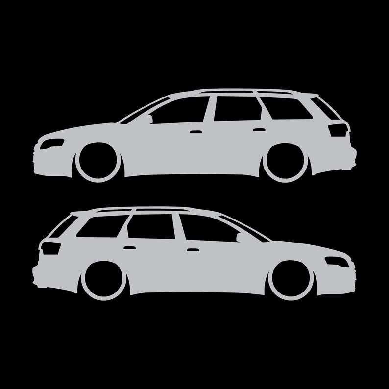Conjunto de 2 adesivos com silhueta de carro rebaixado para Audi A4 S4 B7 Avant Prata