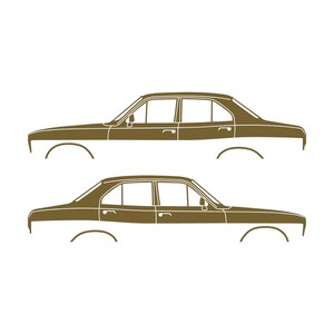 Set med 2 silhuettdekaler för Ford Escort Mk1 2-dörrars Sedan Coupé Guld