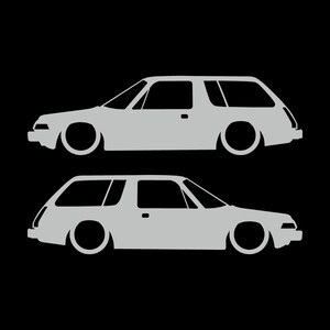 Set Of 2 Lowered Car Silhouette Decal Stickers For AMC Pacer Classic Wagon Light Grey