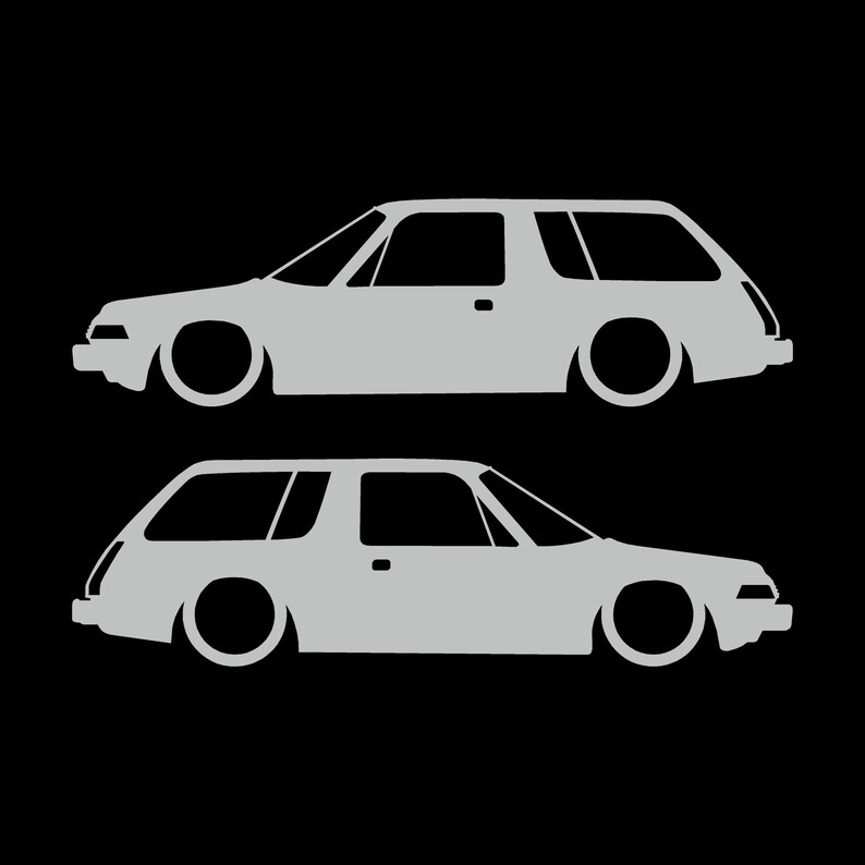 Set Of 2 Lowered Car Silhouette Decal Stickers For AMC Pacer Classic Wagon Light Grey