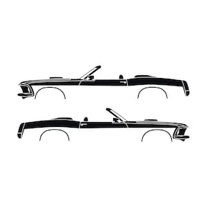 Conjunto de 2 adesivos com a silhueta de um carro rebaixado para Ford Mustang Conversível de 1969. Preto