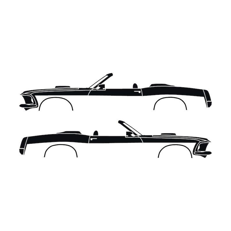 Conjunto de 2 adesivos com a silhueta de um carro rebaixado para Ford Mustang Conversível de 1969. Preto