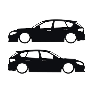 Conjunto de 2 adesivos com silhueta de carro rebaixado para Subaru Impreza WRX STI 3ª geração Hatchback GH Preto