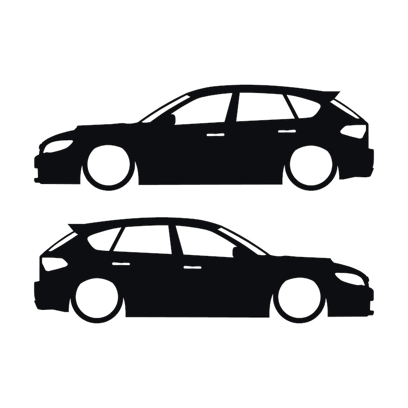 Conjunto de 2 adesivos com silhueta de carro rebaixado para Subaru Impreza WRX STI 3ª geração Hatchback GH Preto