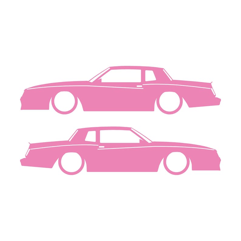 Set mit 2 Auto-Silhouette-Aufklebern für Chevrolet Monte Carlo SS 4. Generation Outline V2 Coupé Soft Pink
