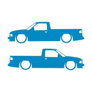 Set Of 2 Lowered Car Silhouette Decal Stickers For Chevrolet S10 2nd Gen Single Cab 1994-97 Light Blue