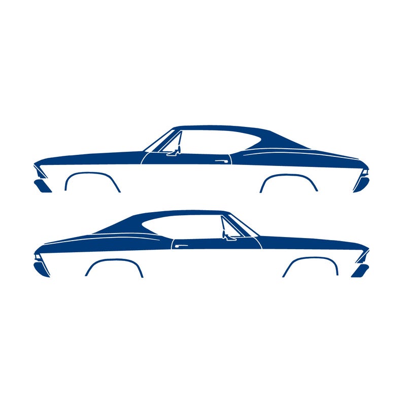 Set Of 2 Car Silhouette Decal Stickers For 1968 Chevrolet Chevelle SS Malibu Hardtop Coupe Blue