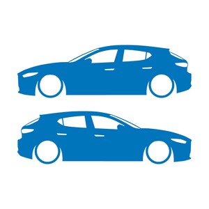 Set mit 2 Aufklebern für tiefergelegte Fahrzeuge für Mazda 3 BP 4. Generation 2019 Sky Blue