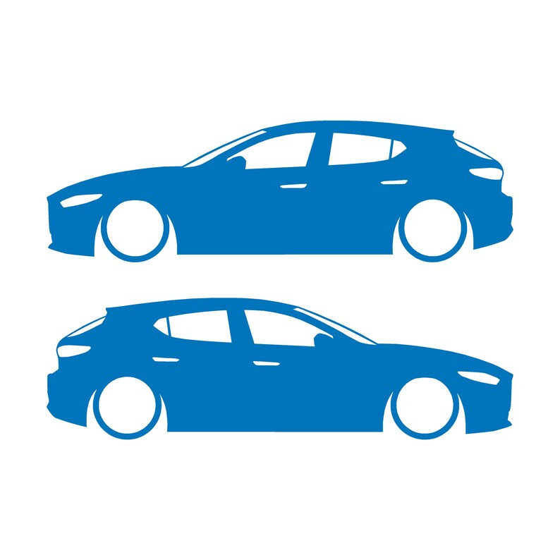 Set mit 2 Aufklebern für tiefergelegte Fahrzeuge für Mazda 3 BP 4. Generation 2019 Sky Blue