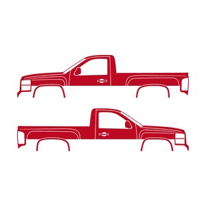 Set mit 2 Auto-Silhouette-Aufklebern für Chevrolet Silverado 2007-13 Einzelkabine Rot
