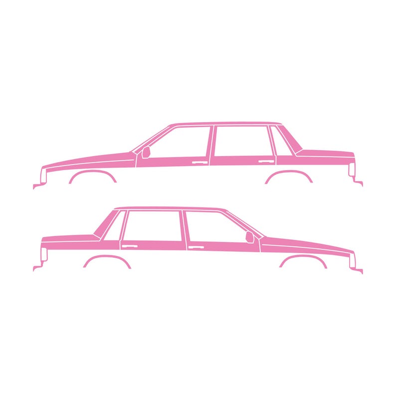 Set Of 2 Car Silhouette Decal Stickers For Volvo 744 Sedan Soft Pink
