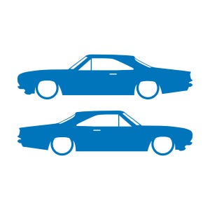 Set van 2 verlaagde auto-silhouetstickers voor Plymouth Barracuda Notchback 1967-69 Sky Blue