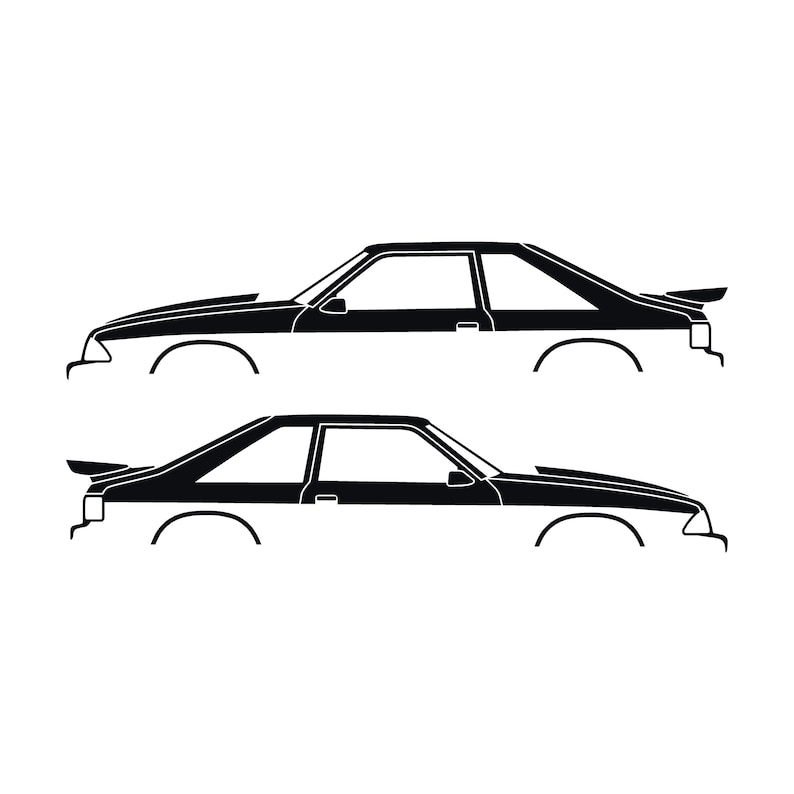 Set Of 2 Car Silhouette Decal Stickers For Ford Mustang SALEEN Fox-body Hatch Hatchback Black