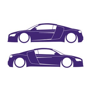 Juego de 2 pegatinas decorativas con silueta de coche rebajado para Audi R8 Coupé de primera generación (2007-2015) Morado