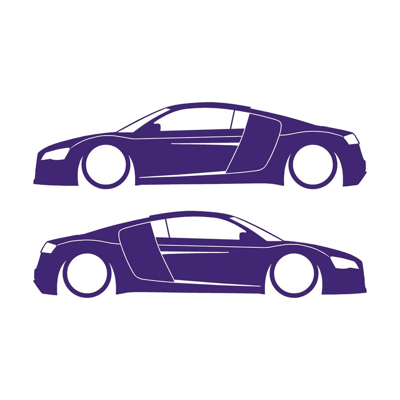 Juego de 2 pegatinas decorativas con silueta de coche rebajado para Audi R8 Coupé de primera generación (2007-2015) Morado