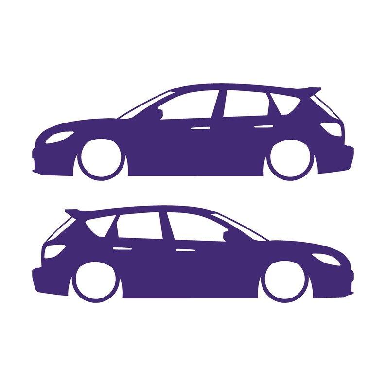 Set di 2 adesivi con silhouette di auto ribassate per Mazda 3 BK 1a generazione Mazdaspeed3 MPS Viola
