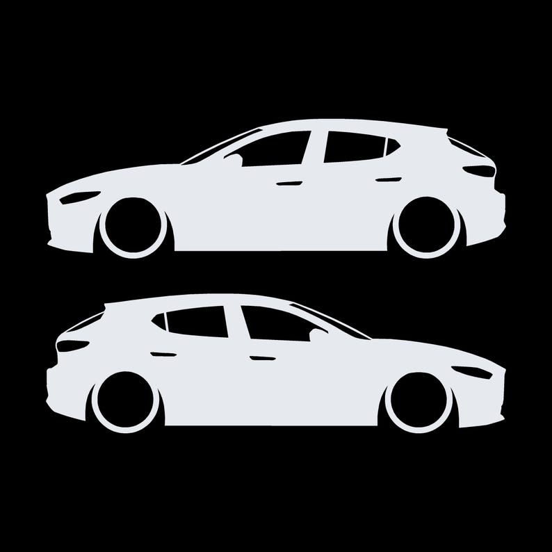 Set mit 2 Aufklebern für tiefergelegte Fahrzeuge für Mazda 3 BP 4. Generation 2019 Weiß