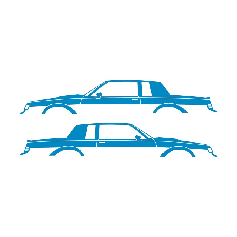 Set Of 2 Lowered Car Silhouette Decal Stickers For Buick Grand National Light Blue