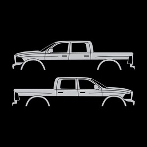 Set med 2 silhuettdekaler för Dodge Ram Crew Cab 4:e generationen 2010-18 Silver