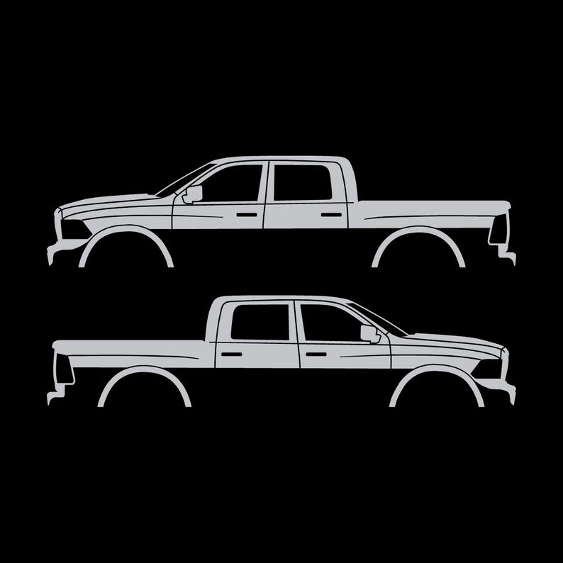 Set med 2 silhuettdekaler för Dodge Ram Crew Cab 4:e generationen 2010-18 Silver
