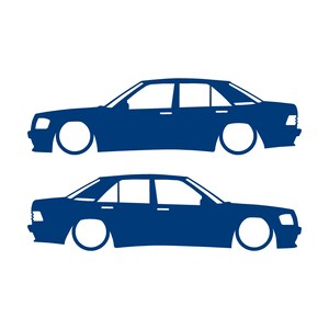 Set Of 2 Lowered Car Silhouette Decal Stickers For Mercedes 190 E W201 Blue