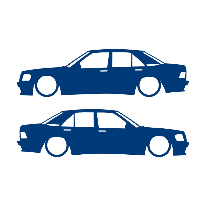 Set Of 2 Lowered Car Silhouette Decal Stickers For Mercedes 190 E W201 Blue