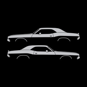 Set Of 2 Car Silhouette Decal Stickers For Dodge Challenger Classic Hardtop 1st Gen 1970-74 Coupe Silver