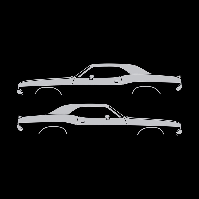 Set Of 2 Car Silhouette Decal Stickers For Dodge Challenger Classic Hardtop 1st Gen 1970-74 Coupe Silver