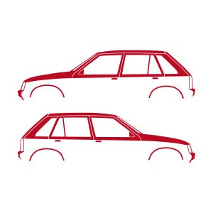 オペル・コルサA、ボクスホール・ノヴァ5ドアハッチバック用カーシルエットデカールステッカー2枚セット レッド