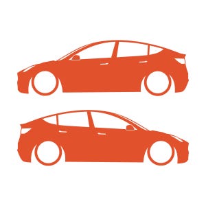 Set van 2 autosilhouet-stickers voor Tesla Model 3 Oranje