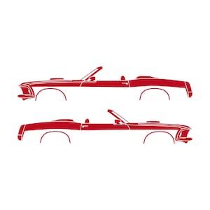 Conjunto de 2 adesivos com a silhueta de um carro rebaixado para Ford Mustang Conversível de 1969. Vermelho