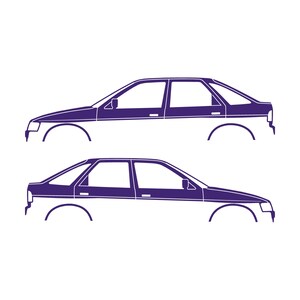 Set Of 2 Car Silhouette Decal Stickers For Ford Escort Mk5 5-door Hatchback Purple