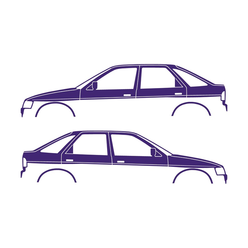 Set Of 2 Car Silhouette Decal Stickers For Ford Escort Mk5 5-door Hatchback Purple