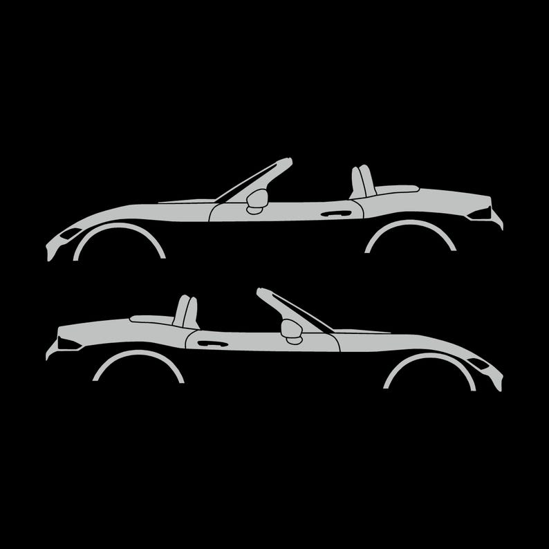 Set Of 2 Lowered Car Silhouette Decal Stickers For Mazda Miata MX5 ND Light Grey