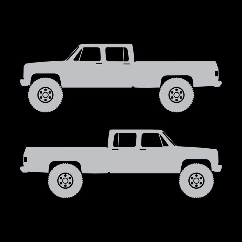 Conjunto de 2 adesivos com silhueta de carro para caminhonete Chevrolet C30 Dually Classic C10 de 3ª geração Prata