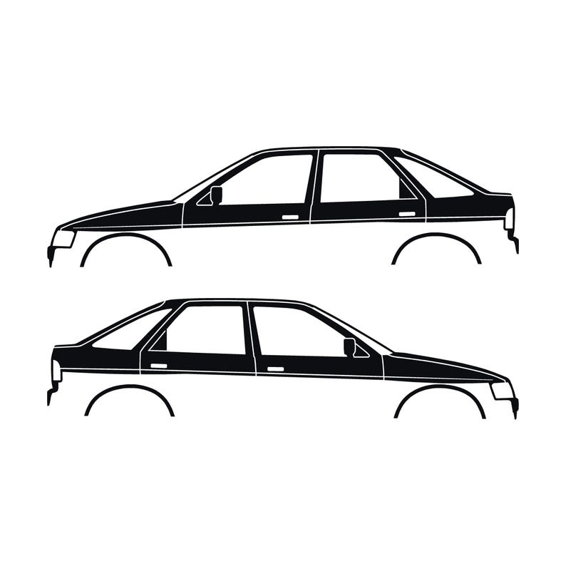Set Of 2 Car Silhouette Decal Stickers For Ford Escort Mk5 5-door Hatchback Black